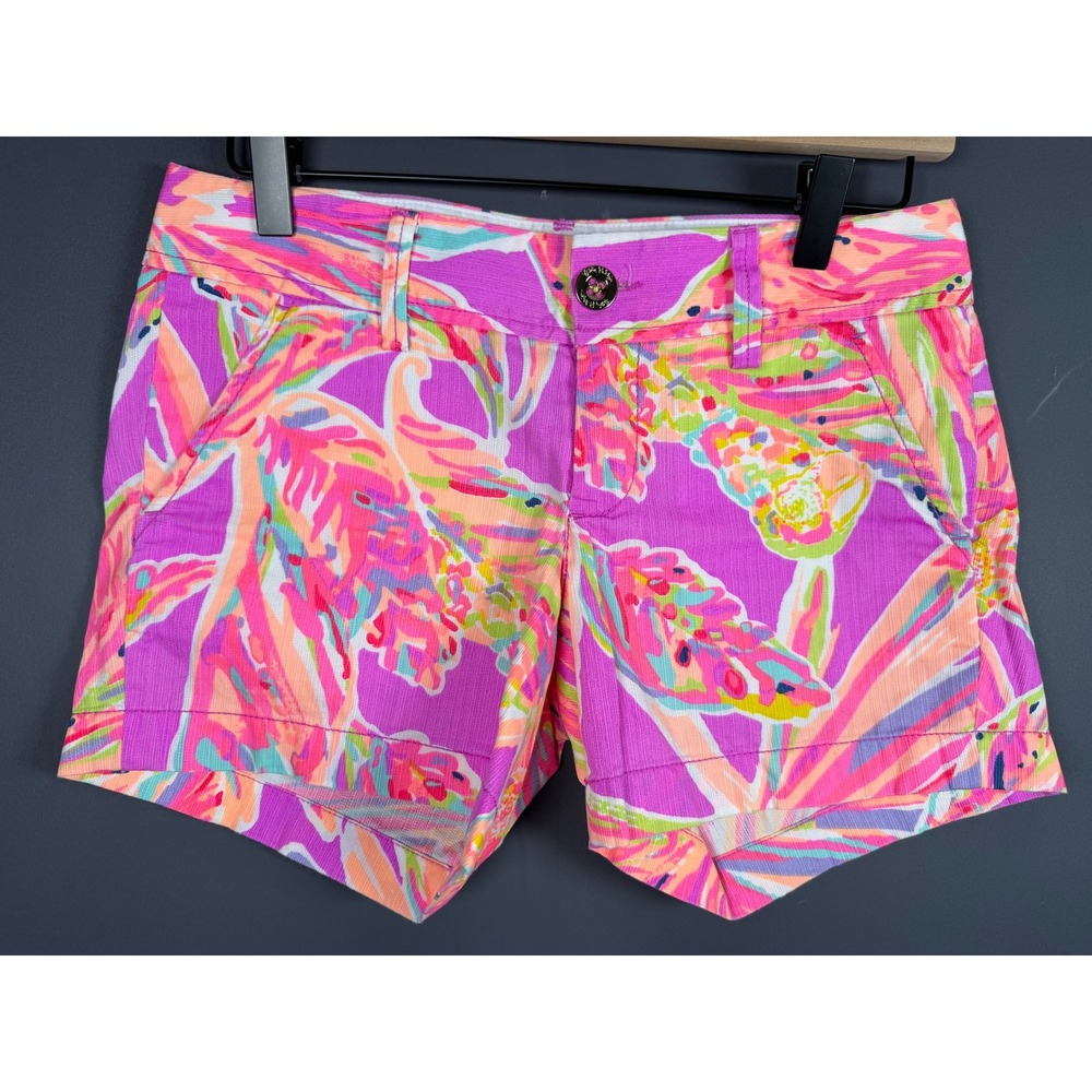 Lilly Pulitzer Callahan Shorts Pink Tropical Floral Cotton Corduroy Size 00